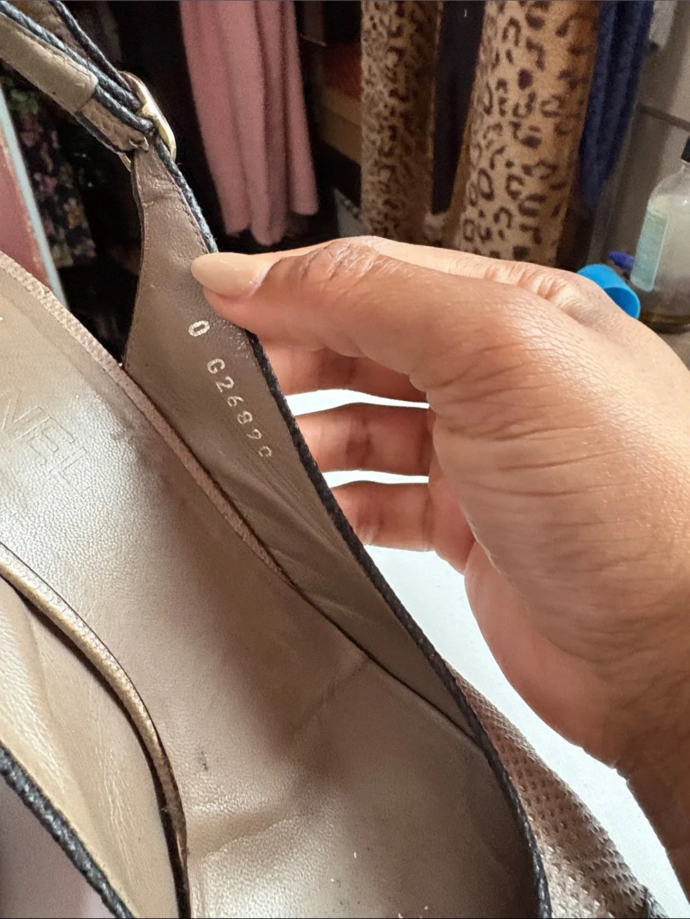 CHANEL Beige and Black Leather Slingback Pumps with CC Medallion